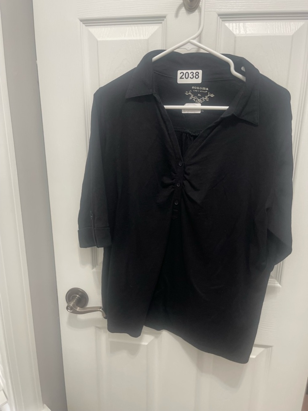 Sonoma Black Collared Button-Front Knit Blouse - image 1